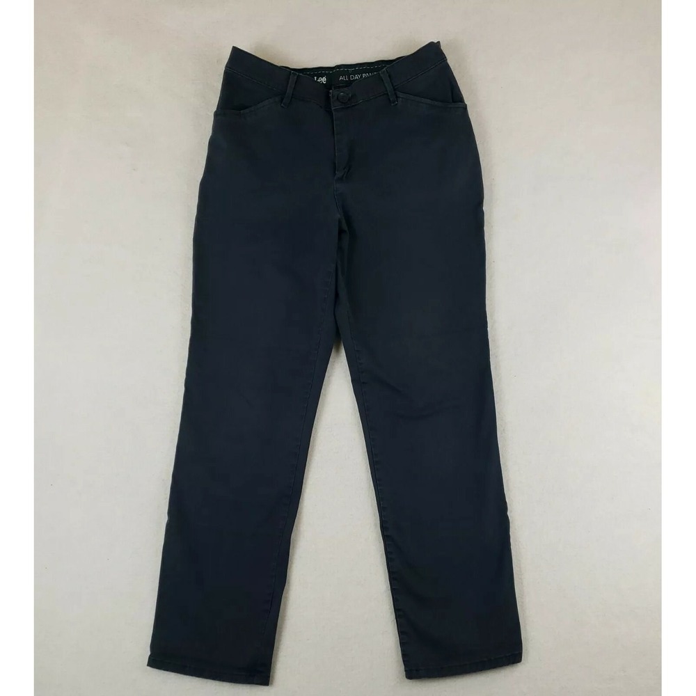 Lee Women 6 All Day Pants Navy Blue Mid Rise Straight Leg Stretch Chino